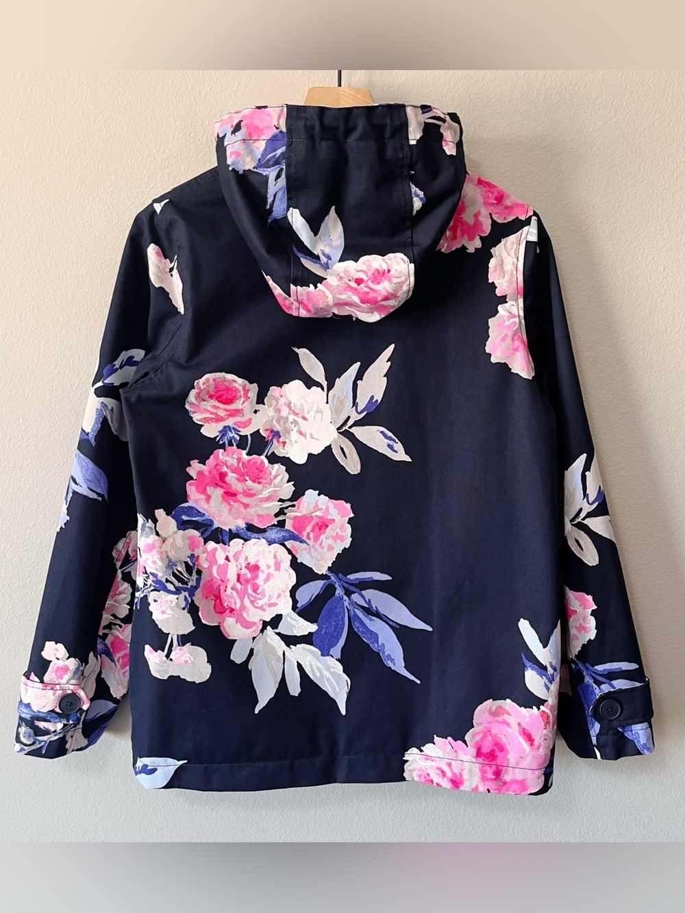Joules Women's Size 6 Coast Print Waterproof Rain Jacket French Navy Blue Bloom - Picture 5 of 10